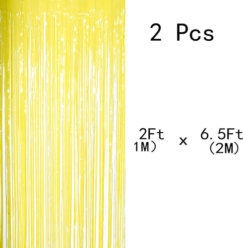 Yellow Tinsel Foil Fringe Curtains Decorations, You Are My Sunshine Baby Shower Birthday Party Props, 2pc