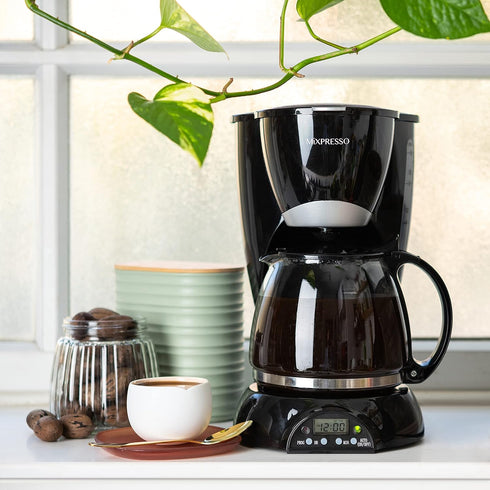 8-Cup Programmable, Mixpresso Drip Coffee Maker Coffee Pot Machine Including Reusable & Removable Coffee Filter, Black