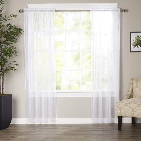 Elegant Comfort Luxury Sheer Curtain Panels, Classic White, 40 x 84-inches Long, Set of 2 for Kitchen, Bedroom, Living