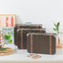 Soul & Lane Set of 3 Cardboard Suitcase Boxes with Handle, Brown Travel-Themed Paperboard Boxes for Decoration