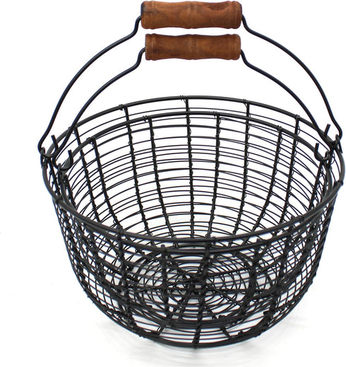 CVHOMEDECO. Metal Wire Egg Baskets Wire Fruit Baskets with Wooden Handle Country