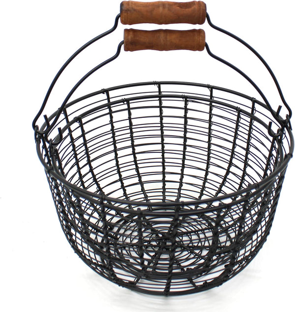 CVHOMEDECO. Metal Wire Egg Baskets Wire Fruit Baskets with Wooden Handle Country
