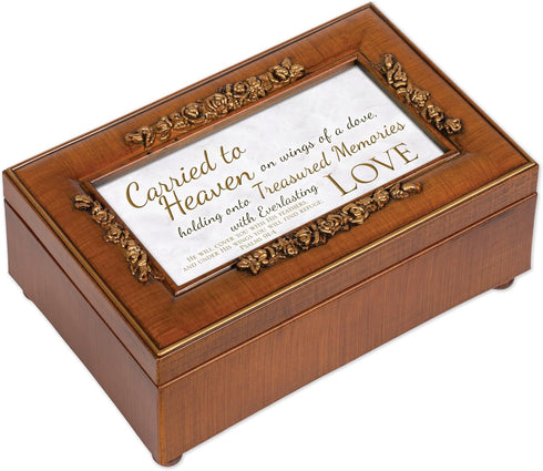 Cottage Garden Treasured Memories Love Feather Wood Finish Petite Rose Jewelry Music Box Plays Amazing Grace