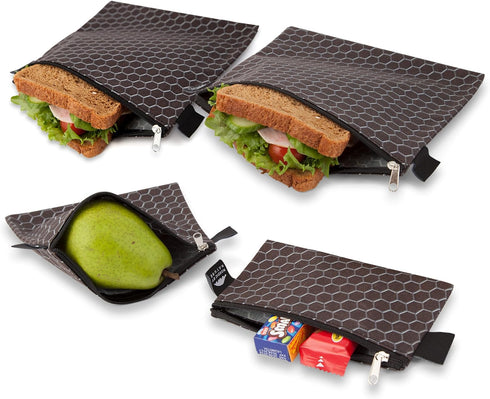 Nordic By Nature 4 Pack Reusable Sandwich Bags, Dishwasher Safe, BPA Free, Black Metal