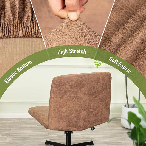 Armless FUANGUI Criss Cross Chair Cover, Faux Leather Looking Stretch Mid Back Wide Accent Chair Slipcover, Exquisite