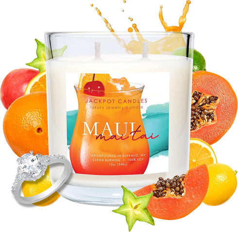 Jackpot Candles Maui Mai Tai Candle with Surprise Jewelry Inside, Ring Valued at 15 to 5,000 Dollars