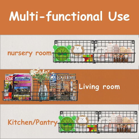 X-cosrack 24 Inch Set 4 Wall Mounted Kids Bookshelf, Floating Metal Book Shelves for Kids Nursery Toddler Classroom