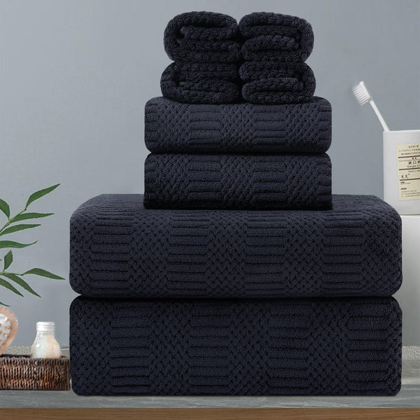 Hailea 8 Piece Oversized Bath Towels Set Black,2 Extra Large Bath Sheets,2