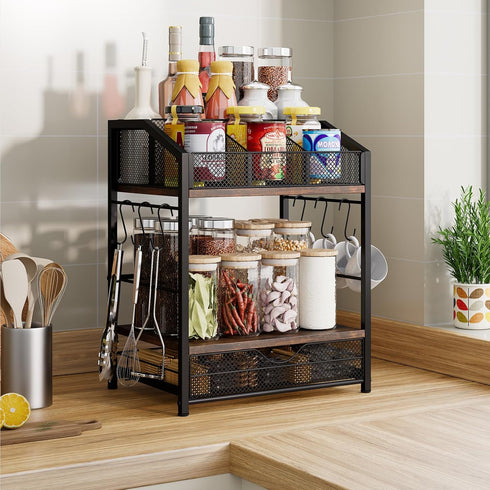 Countertop 42 Homsorout Coffee Bar Organizer - Coffee Station, K Cup holder Storage Basket with Drawer and Hooks