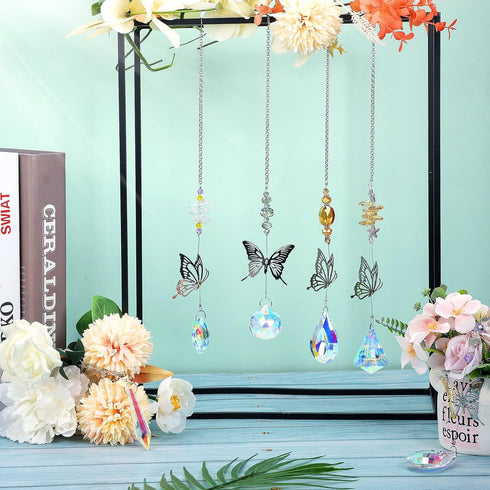 7 Hicarer Pieces Crystals Suncatcher Butterfly Prism Sun Catchers Colorful Crystal Chandelier Rainbow Pendant Christmas