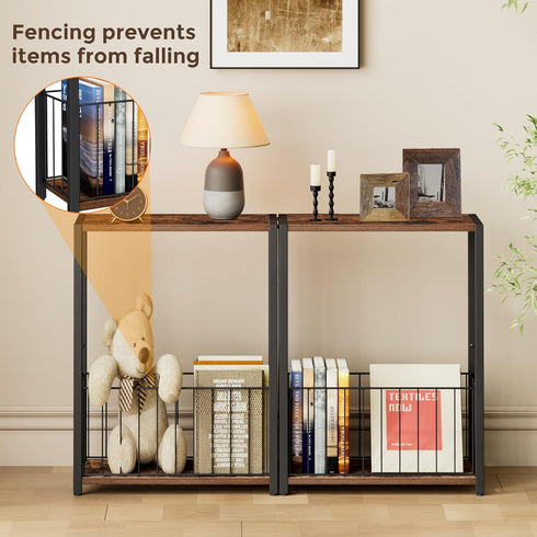 Homleke 7.1" 16.9" 23.6" Narrow Side Table with Magazine Holder, Skinny End Table Perfect for Small Spaces