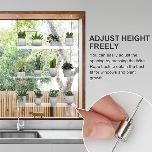 ZerzSemp 3-Tier 16 Inch Hanging Clear Plant Shelves for Windows, Acrylic Window Wall Plant Stand Shelf for Kitchen