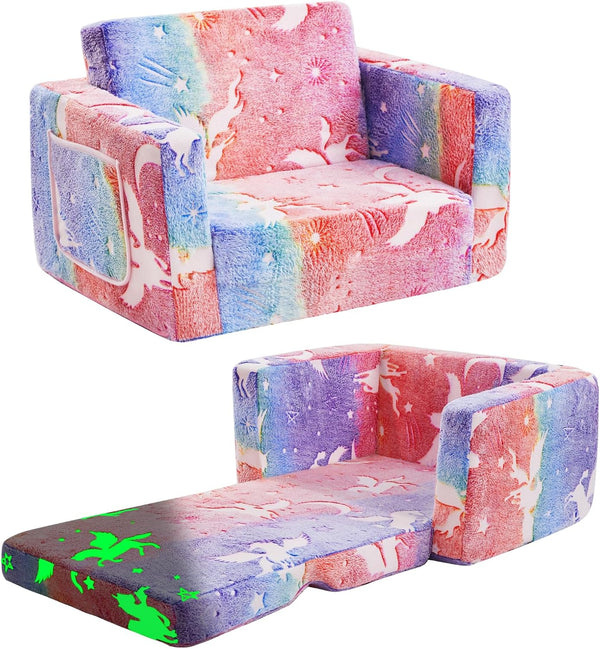 inhand Toddler Chair Comfy,2-in-1 Soft Toddler Couch Fold Out for Kids,Convertible Sofa