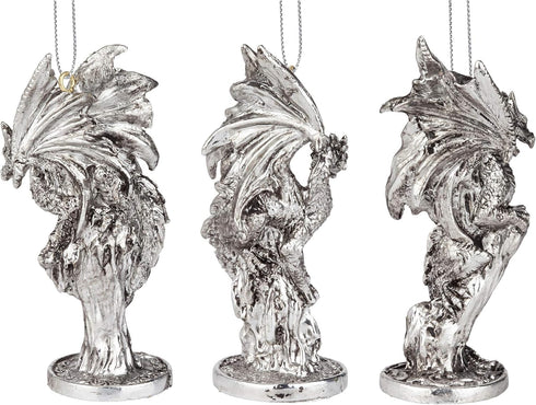 Design Toscano 3 Dragons of The Amesbury Holiday Gemstone Ornament Set, Silver, Christmas