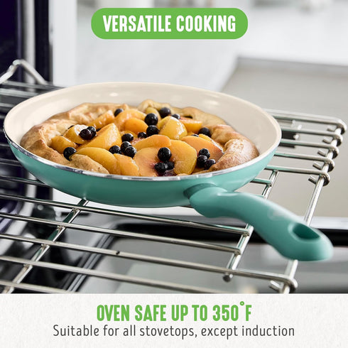 GreenLife 8” Frying Pan Skillet & Silicone Spatula, PFOA/PFAS-Free Ceramic Nonstick Cookware Set (Turquoise)