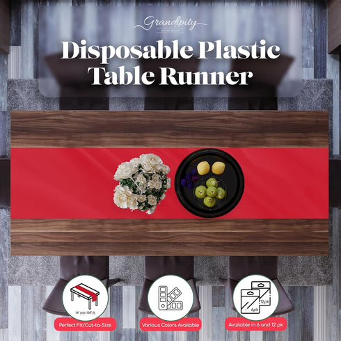 6 Pack 14 108 Inch. Red Premium Disposable Plastic Table Runner x Table Runner for Dinner Parties & Events by