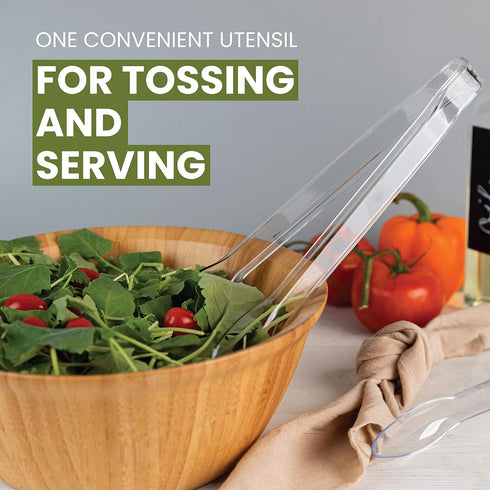 Plasticpro Disposable Plastic Serving Tongs, 12'' Durable Heavy Duty Premium Serving Utensils, Clear Pack of 2