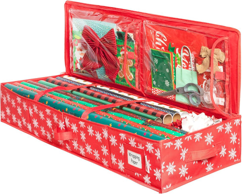Wrapping Paper Storage Container, Fits 27 Rolls, Underbed Organizer for Gift Wrap, Ribbon, and Bows