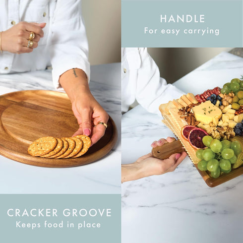 Charcuterie Board - Acacia Wood Cutting Board for Kitchen with Groove & Handle, Cheese Board for Vegetables, Bread