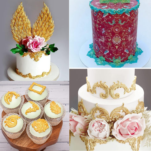 Baroque Fondant Molds, Scroll Border Lace Silicone Molds, Relief Flower Mold for Cake Decoration, Set of 3