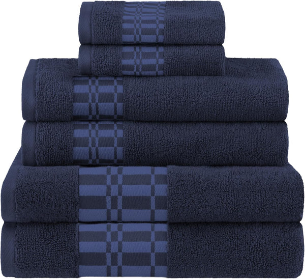 Superior 6-Piece Cotton Towel Set, Geometric Design, Dobby Border, Plush Quick Dry