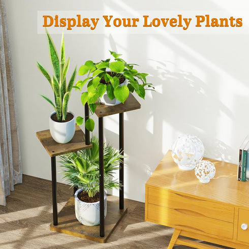 3 Oppro Tier Corner Plant Stand Indoor, Metal Wood Flower Pot Holder Shelf, Multiple Display Rack Square Table