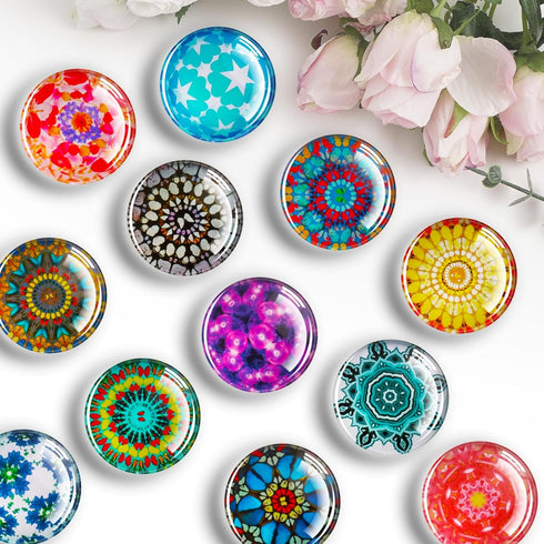 FINDMAG 12 Pcs Cute Glass Fridge Magnets, Strong Heavy Duty Refrigerator Magnets for Kitchen, Office, Home