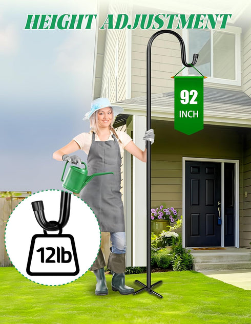 92 Inch 5 XDW-GIFTS Bird Feeder Pole for Outdoor, Shepherds Hooks Heavy Duty Garden Pole for Hanging Plant Basket
