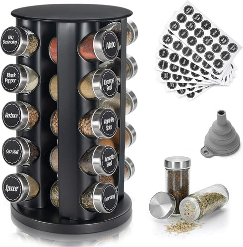 Tianifa Black Countertop Revolving Spice Rack, Empty 20-Jars Rotating Spice Rack Organizer,
