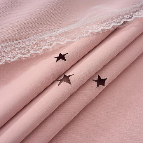 84 Inch 1 Light Pink Curtains Blackout for Girls Bedroom - Aesthetic Star Cutout Double Layer with White Sheer Overlay