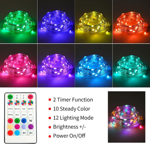 osteplus 2 Pack 16.4FT Fairy Lights Battery Operated Color Changing String Lights with Remote, Twinkle Lights USB Plug