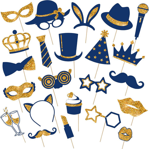 Zonon 24 Pieces Funny Photo Booth Props for Birthday, Graduation, Weddings, Prom, Disco, Mardi Gras Party Supplies,
