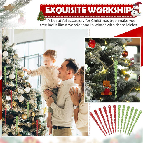 60 Pieces Twisted Icicle Ornament, Christmas Tree Decoration Glitter Spiral Strip Hangings, 5.1 Inch