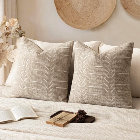 vivrudil 1818 Inch, Set 2, Home Dcor Decorative Boho Accent Chenille Throw Pillow Covers Textured Neutral Cushion