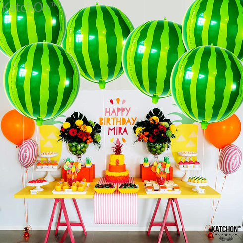 KatchOn Big 22 Inch Watermelon Balloons - Pack of 6, 4D Round Watermelon Mylar Balloon for Summer Party Decorations