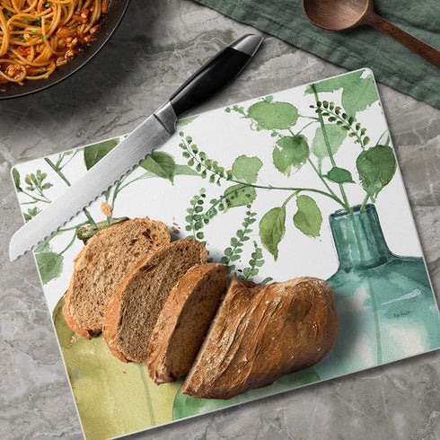CounterArt Greenery Decorative 3mm Tempered Glass Cutting Board, 10” x 8”, Dishwasher Safe, USA Made