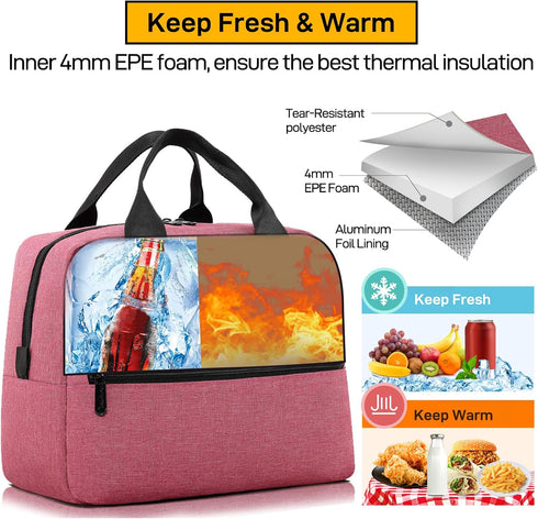 HOMESPON Insulated Lunch Bag for Women Men, Cooler Lunch Tote for Work Picnic (Rose)