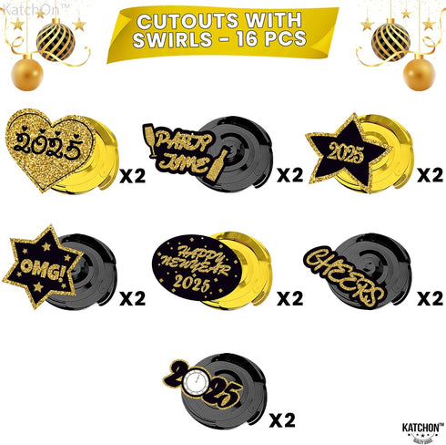 KatchOn Happy New Year Hanging Swirls - Pack of 32 for New Years Eve Party Decorations 2025