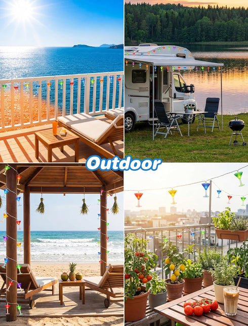 8.5Ft 10 Summer Cocktail Glass String Lights, Tropical Beach Themed Wine Glass String Lights with LED Cup Lights, Plug
