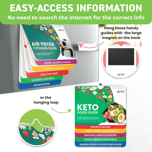 Air Fryer & Keto Cookbook Magnets - Set of 2 (7”x6”) - Air Fryer Accessories & Keto Meal Plan Cookbook for Beginners