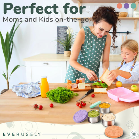 Everusely 3 Pack Condiment Cups, 1.7 oz / 50 ml Bright Stainless Steel Containers with Lids, Reusable Salad Dressing