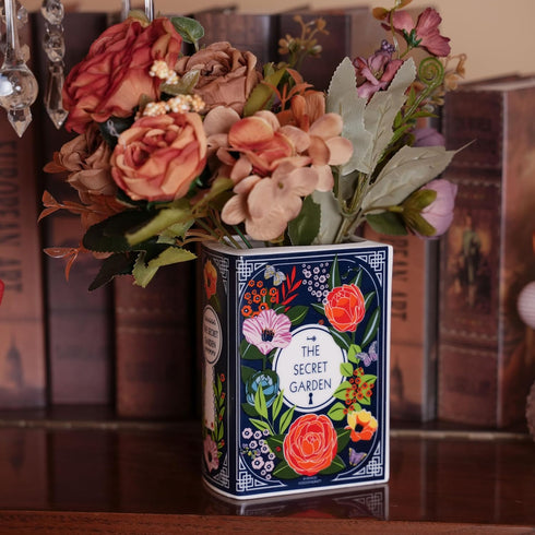 Ceramic Book Vase for Flowers, Home Decor, Cute Bookshelf Accent, Lovers Gifts, Unique Home/Bedroom/Office Decor (Small