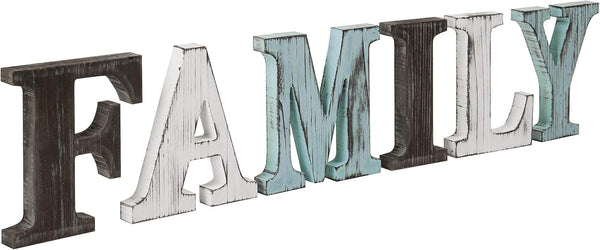 MyGift Decorative Multicolor Distressed Wood F-A-M-I-L-Y Block Cutout Freestanding Letters, Rustic Family Sign Decor