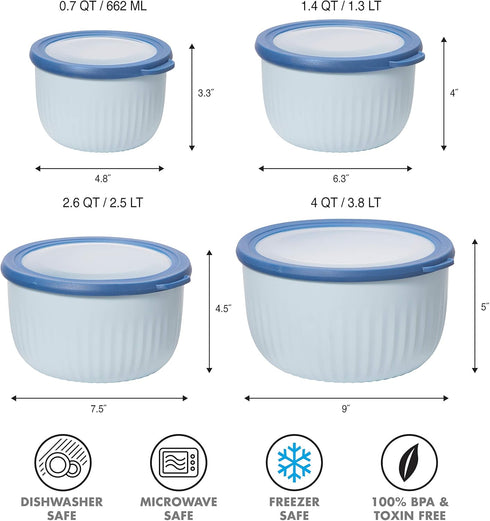 Oggi Prep, Store & Serve Plastic Bowl with See-Thru Lid, Dishwasher, Microwave & Freezer Safe, 4 qt, Blue