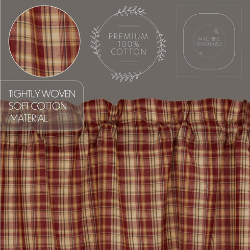 VHC Brands Rustic Thanksgiving Kitchen Curtain, Beckham Plaid Rod Pocket Cotton Valance, 16x60 Inches, Rust Red
