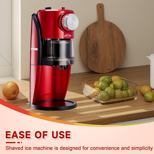 Shaved Ice Machine - Retro Red Snow Cone Maker for Homemade Shaved Ice, Slushie Ice Shaver with Stainless Steel Blade,