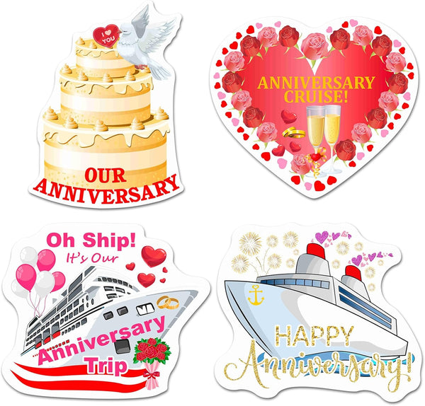 Hoteam 4 Pcs Large Cruise Door Decorations Magnetic, Happy Anniversary Cruise Door Magnets, Waterproof Cabin Decor