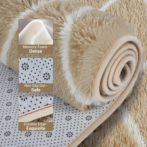 TOOHUB 8X10Feet Fluffy Rug for Bedroom, Stripe Checkered Rug Anti-Skid High Pile for Living Room Bedroom Kids Room
