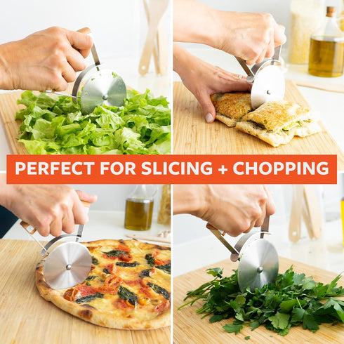 Full Circle Slice Stainless Steel Precision Pizza Wheel with Safety Cover, Effortless Slicing, Eco-Friendly, Dishwasher