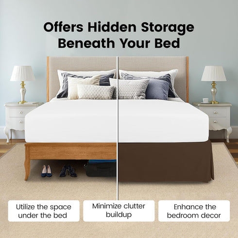 Utopia Bedding Queen Bed Skirt, Soft Quadruple Pleated Ruffle, 16 Inch Tailored Drop, Hotel Quality (Brown)